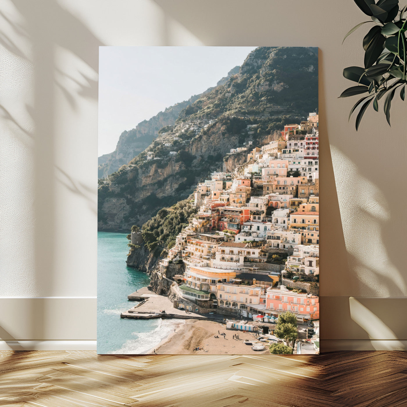 Mediterranean Coastal Cliffside Town Wall Art – Vibrant