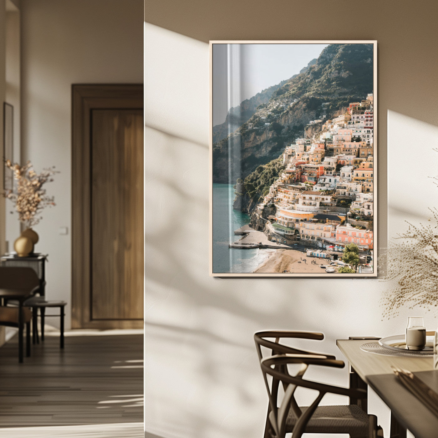 Mediterranean Coastal Cliffside Town Wall Art – Vibrant