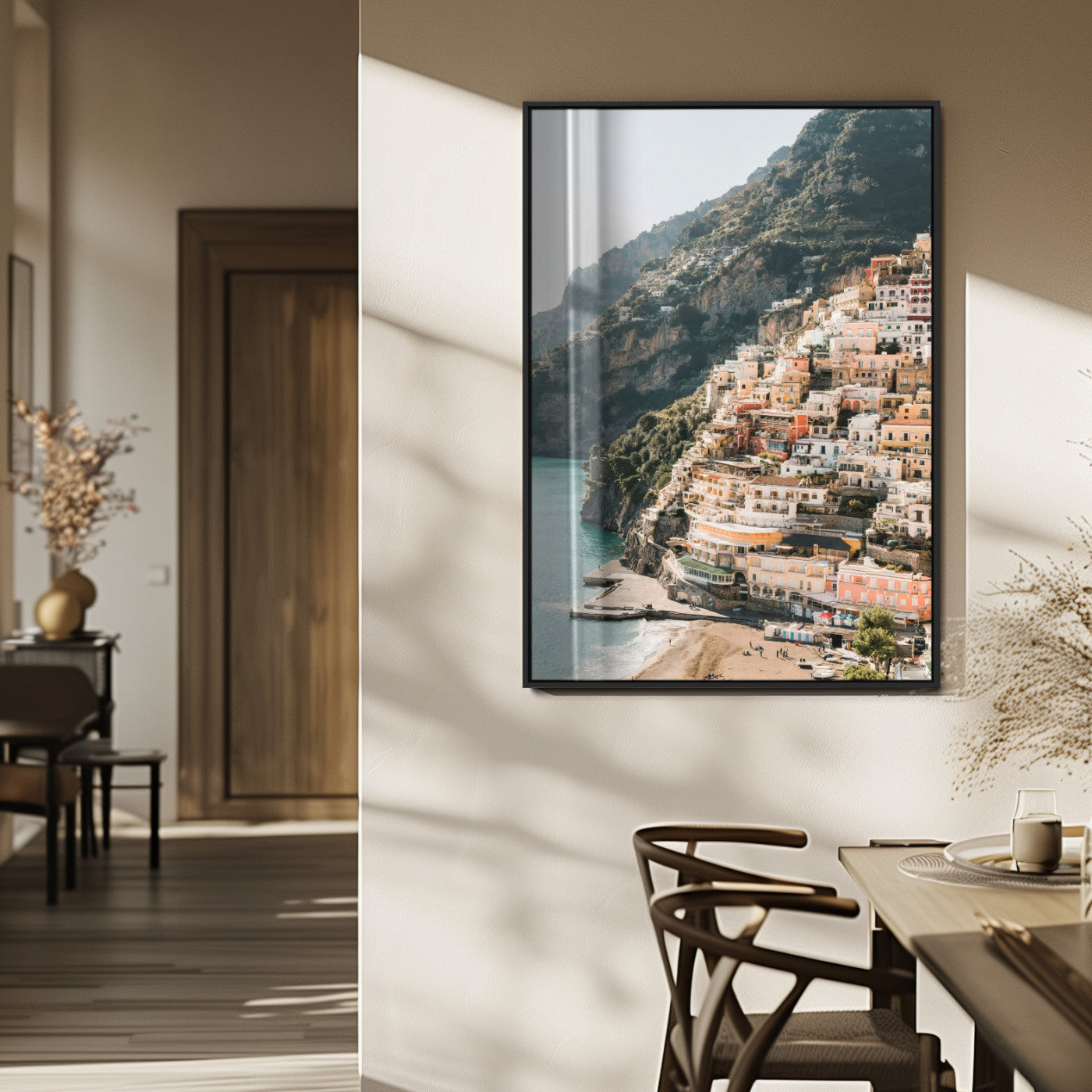 Mediterranean Coastal Cliffside Town Wall Art – Vibrant