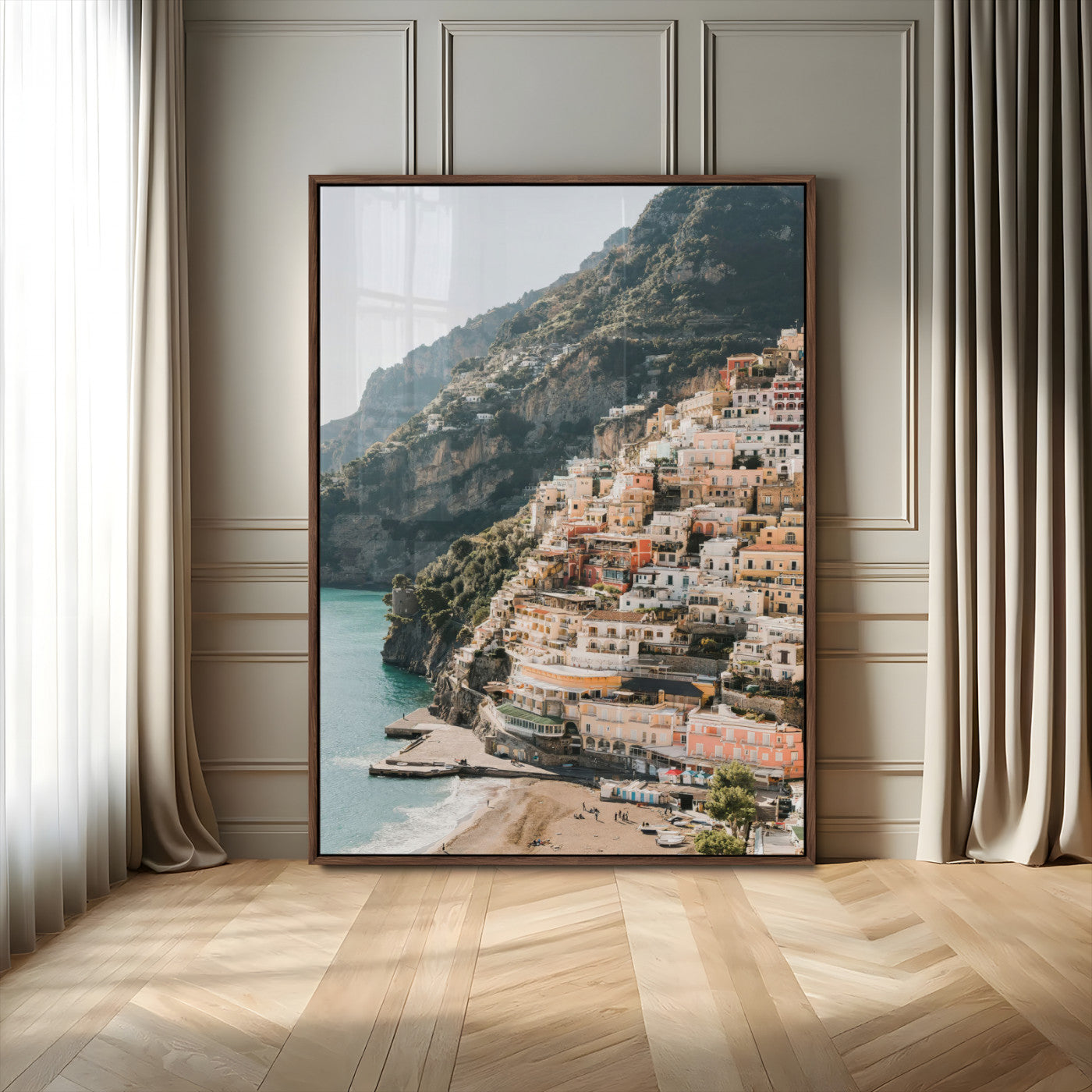 Mediterranean Coastal Cliffside Town Wall Art – Vibrant