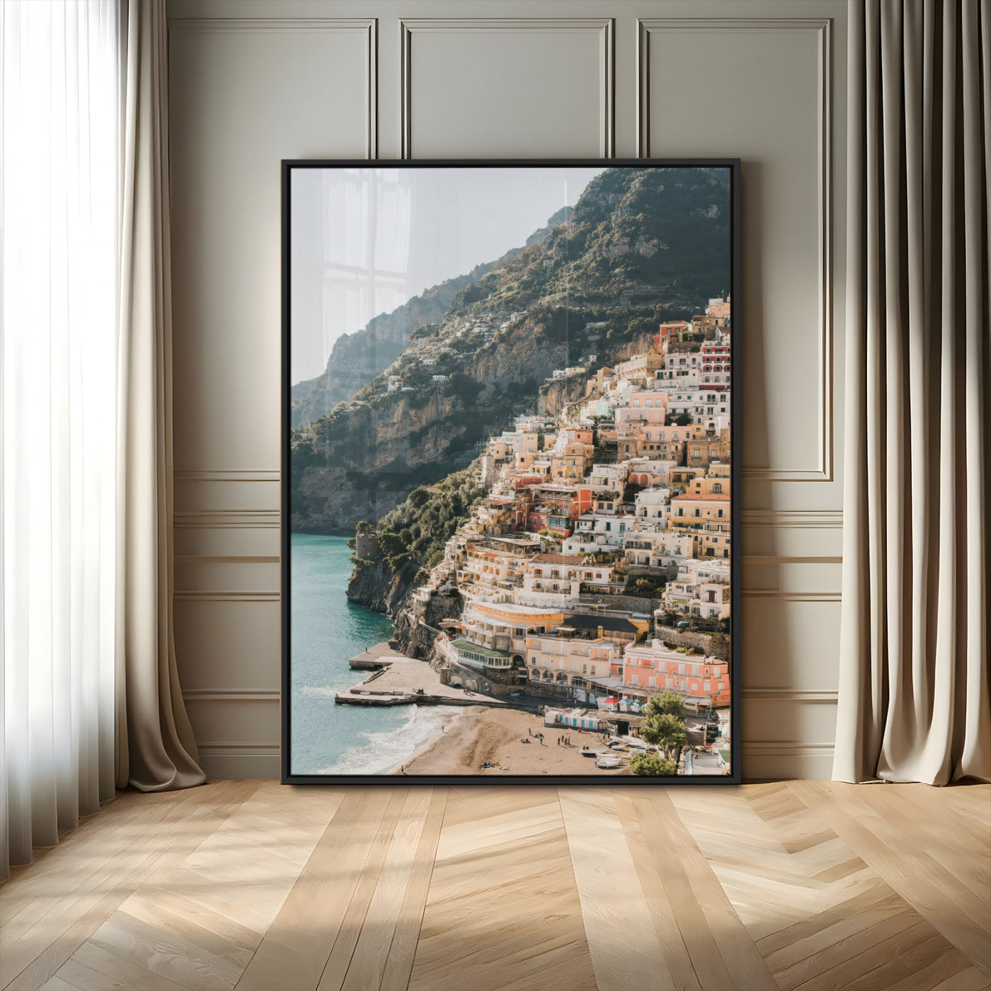 Mediterranean Coastal Cliffside Town Wall Art – Vibrant