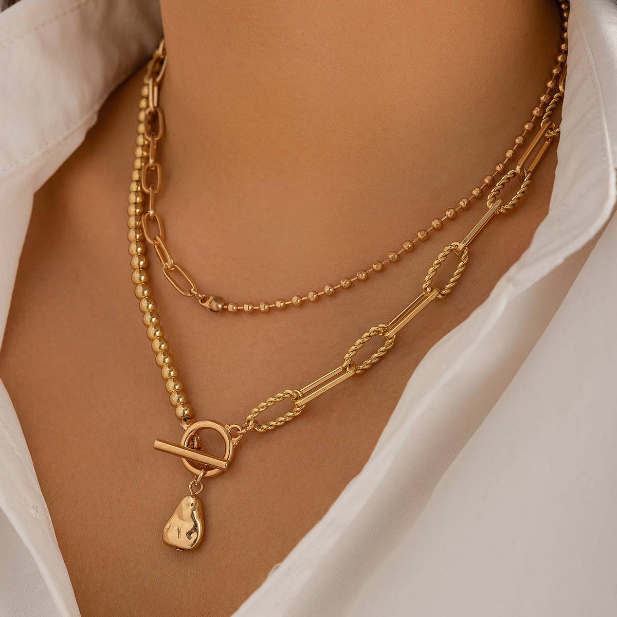 NICHE IMITATION PEARL OT BUCKLE TASSEL NECKLACE_CWAJE1805: TYPE1 / (OS) 2