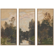Landscape by the River Barycz Adolf Dressier 3 Piece Framed Canvas Wall Art Set by Nostalgia Prints