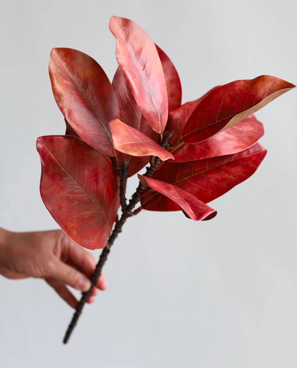 22"Ultra realistic Real Touch Magnolia Stem-10 leaves: Natural Green