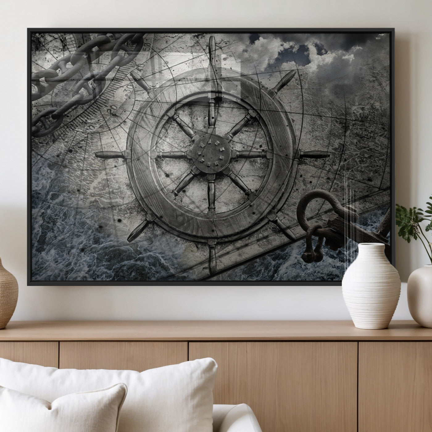 Ship Steering Wheel Vintage Wall Art Canvas Print