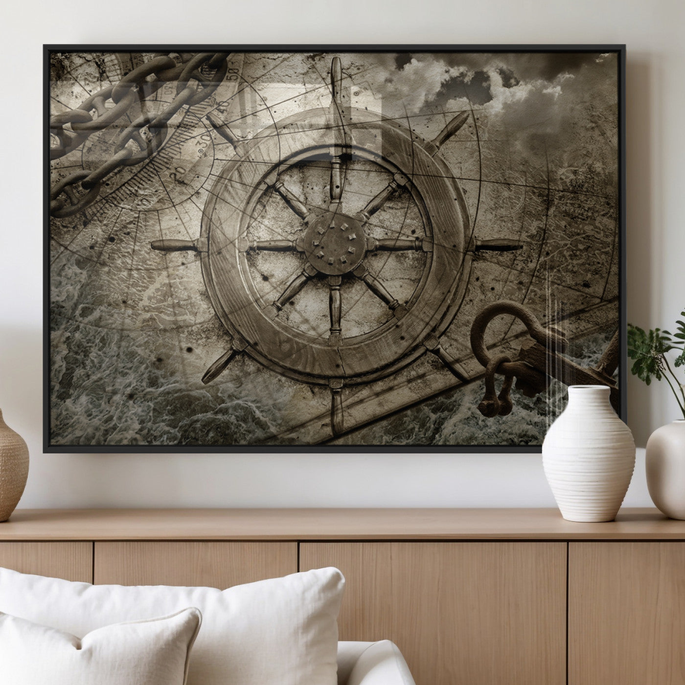 Wooden Ship Wheel Canvas Print, Multi Panel Canvas Wall Art