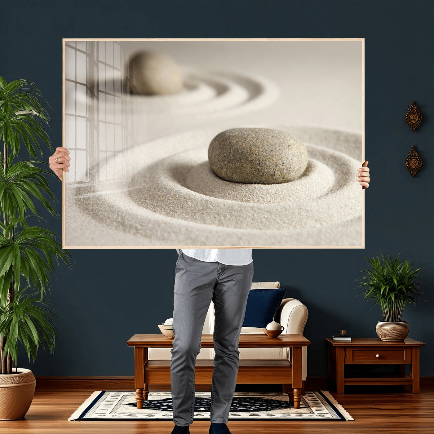 Zen Garden Stone Sand Canvas | Japanese Rock Garden Wall Art