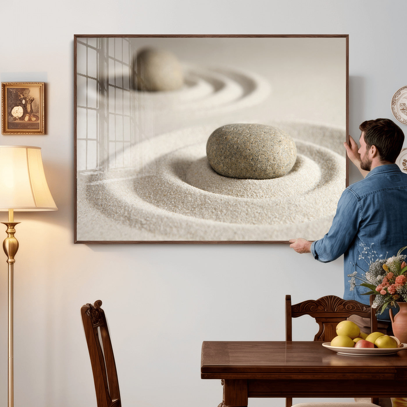 Zen Garden Stone Sand Canvas | Japanese Rock Garden Wall Art