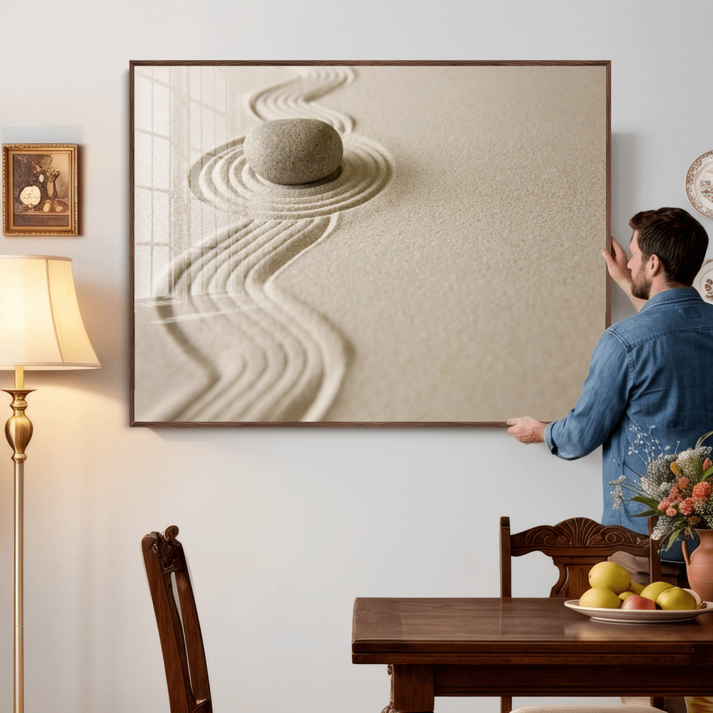 Zen Garden Stone Sand Canvas | Japanese Rock Garden Wall Art