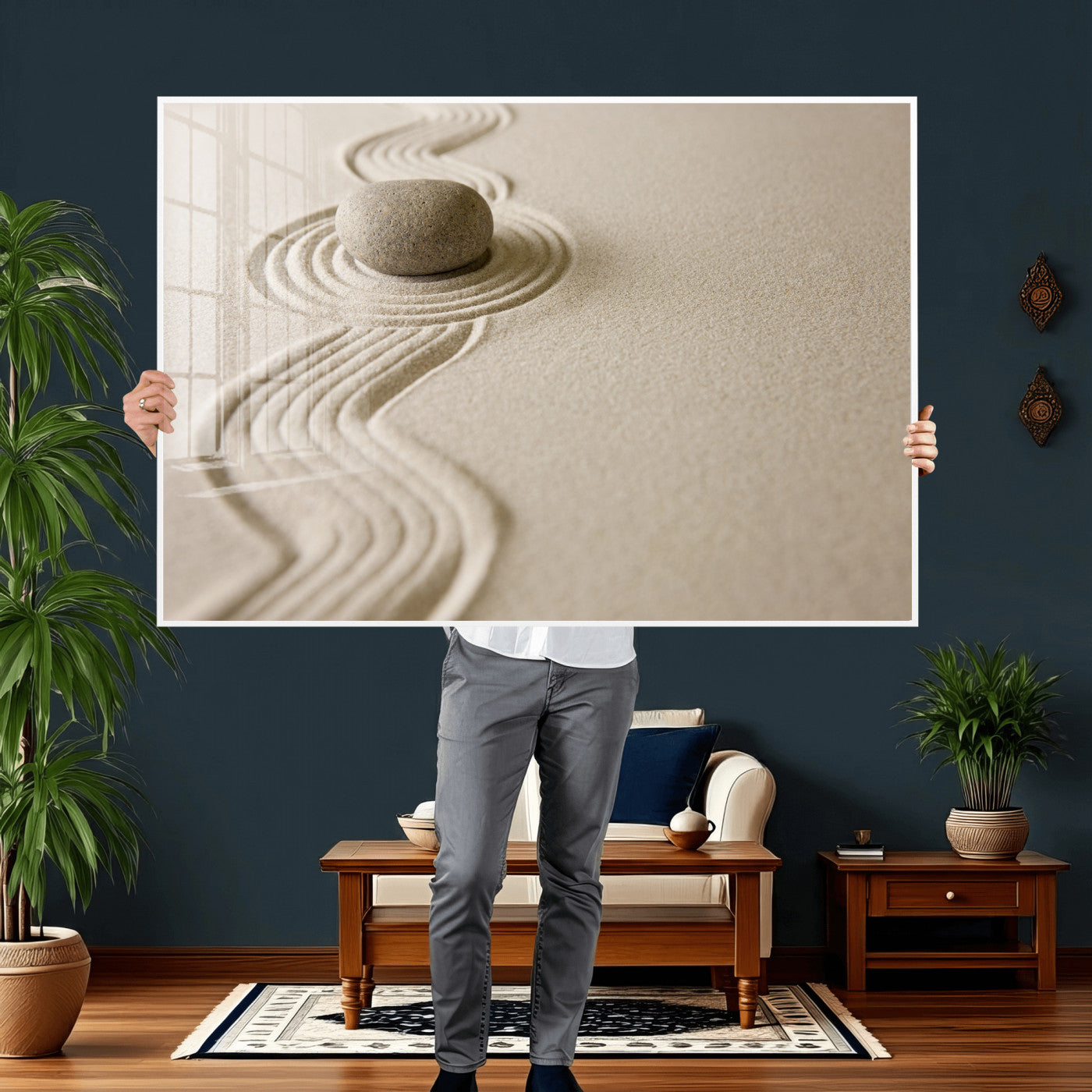 Zen Garden Stone Sand Canvas | Japanese Rock Garden Wall Art