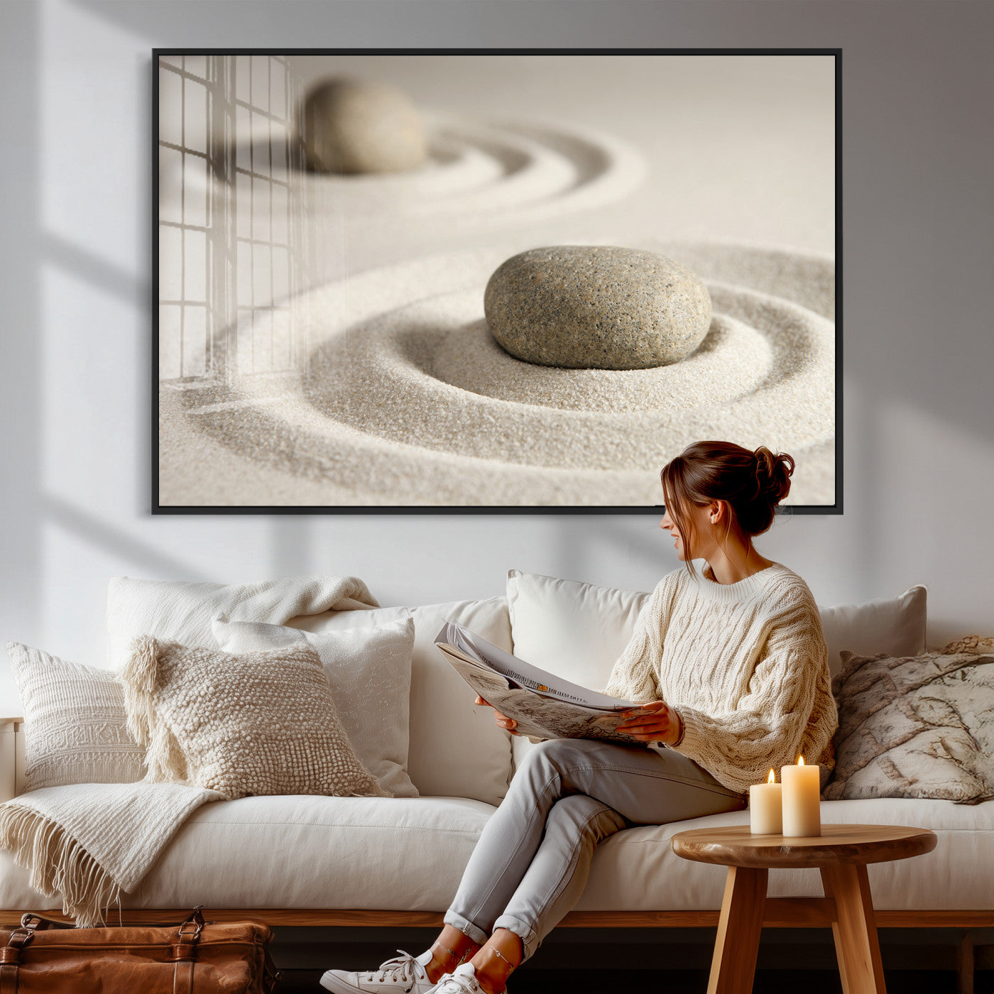 Zen Garden Stone Sand Canvas | Japanese Rock Garden Wall Art