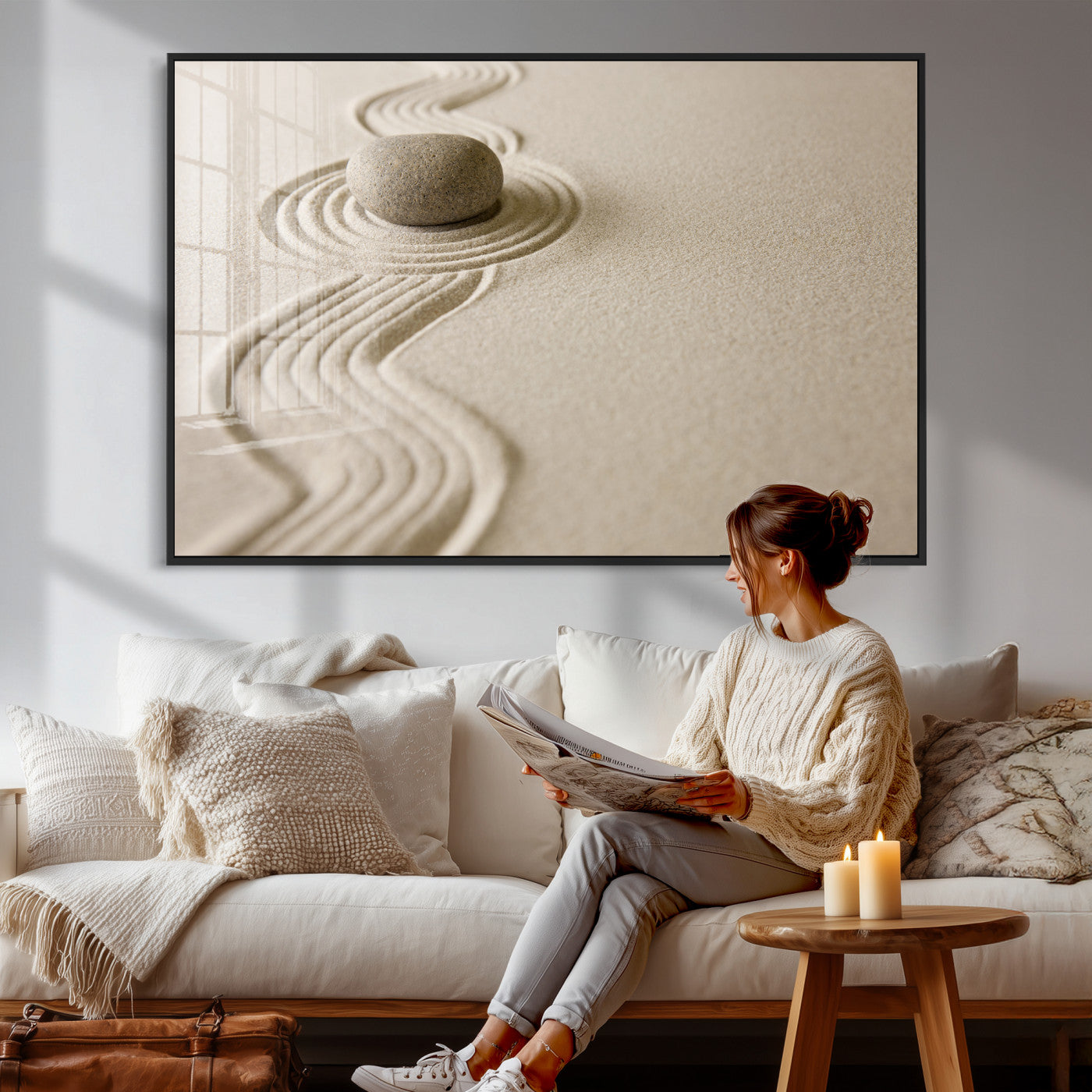 Zen Garden Stone Sand Canvas | Japanese Rock Garden Wall Art