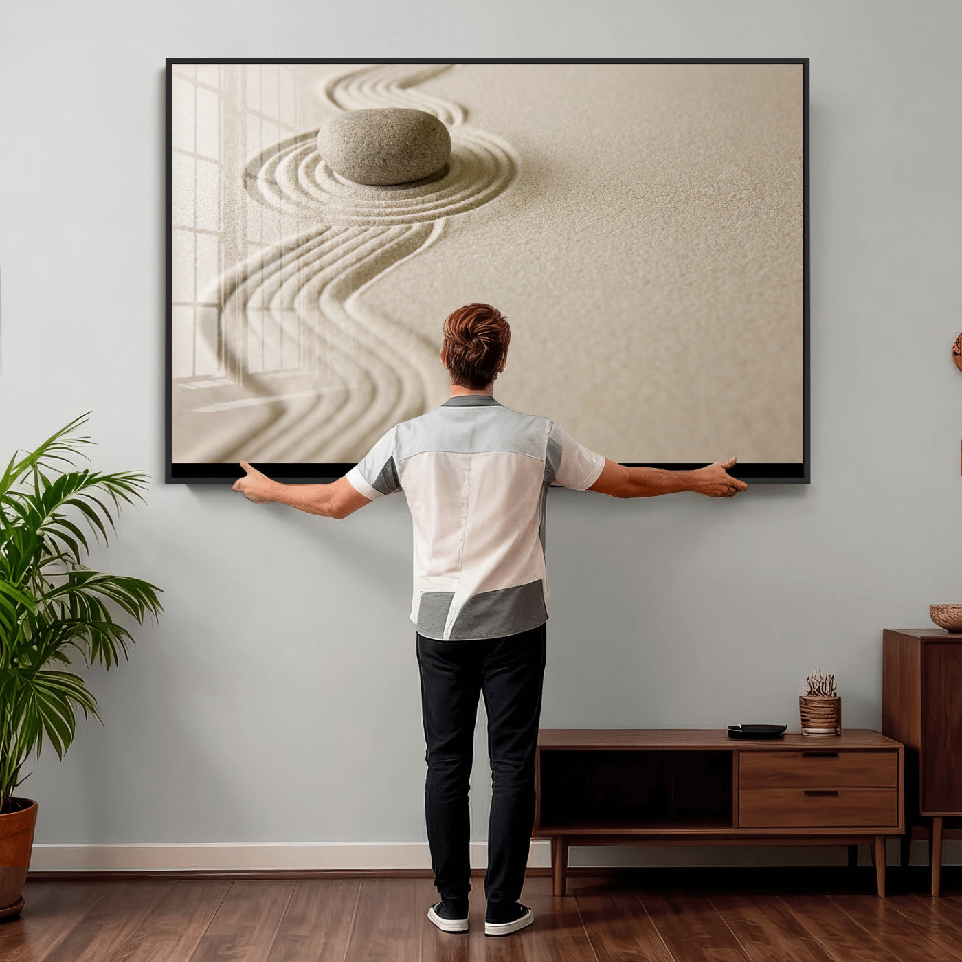 Zen Garden Stone Sand Canvas | Japanese Rock Garden Wall Art