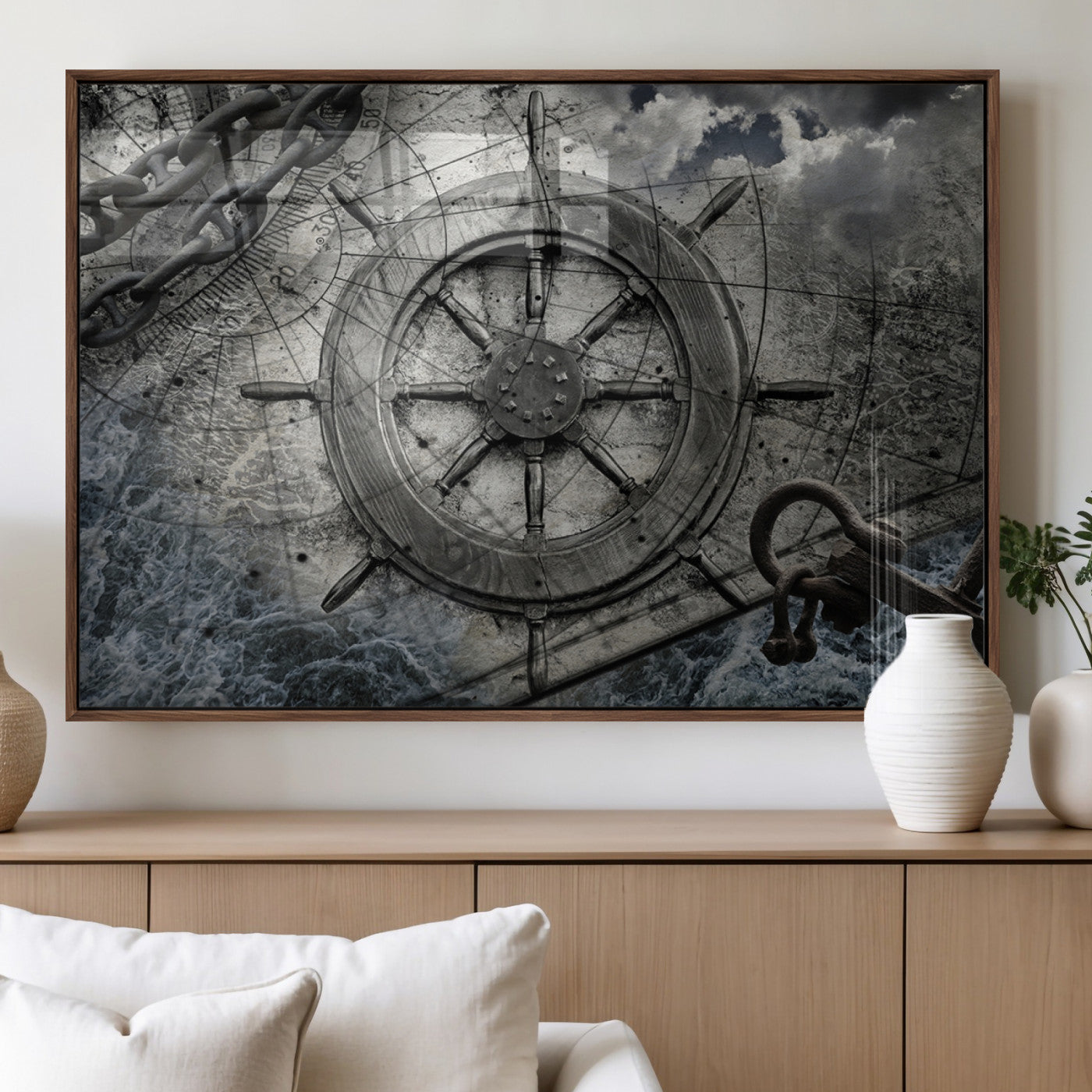 Ship Steering Wheel Vintage Wall Art Canvas Print