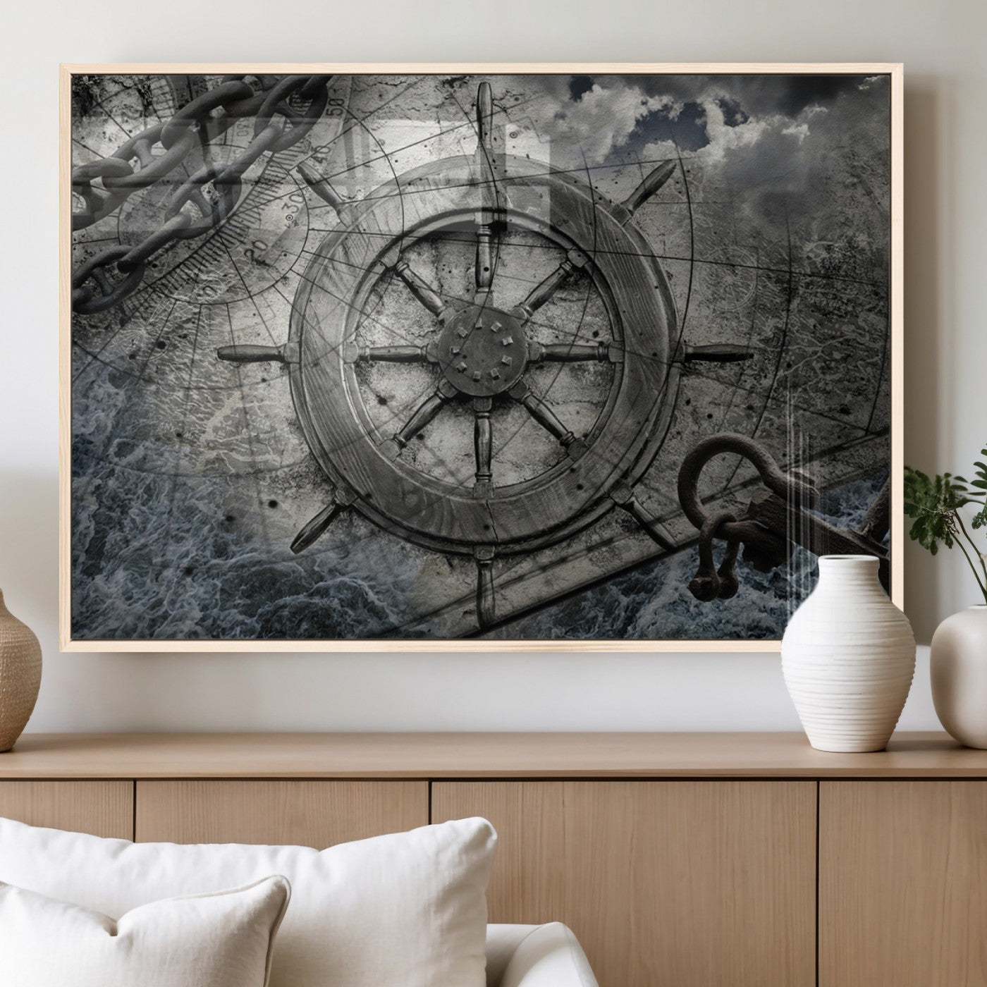 Ship Steering Wheel Vintage Wall Art Canvas Print