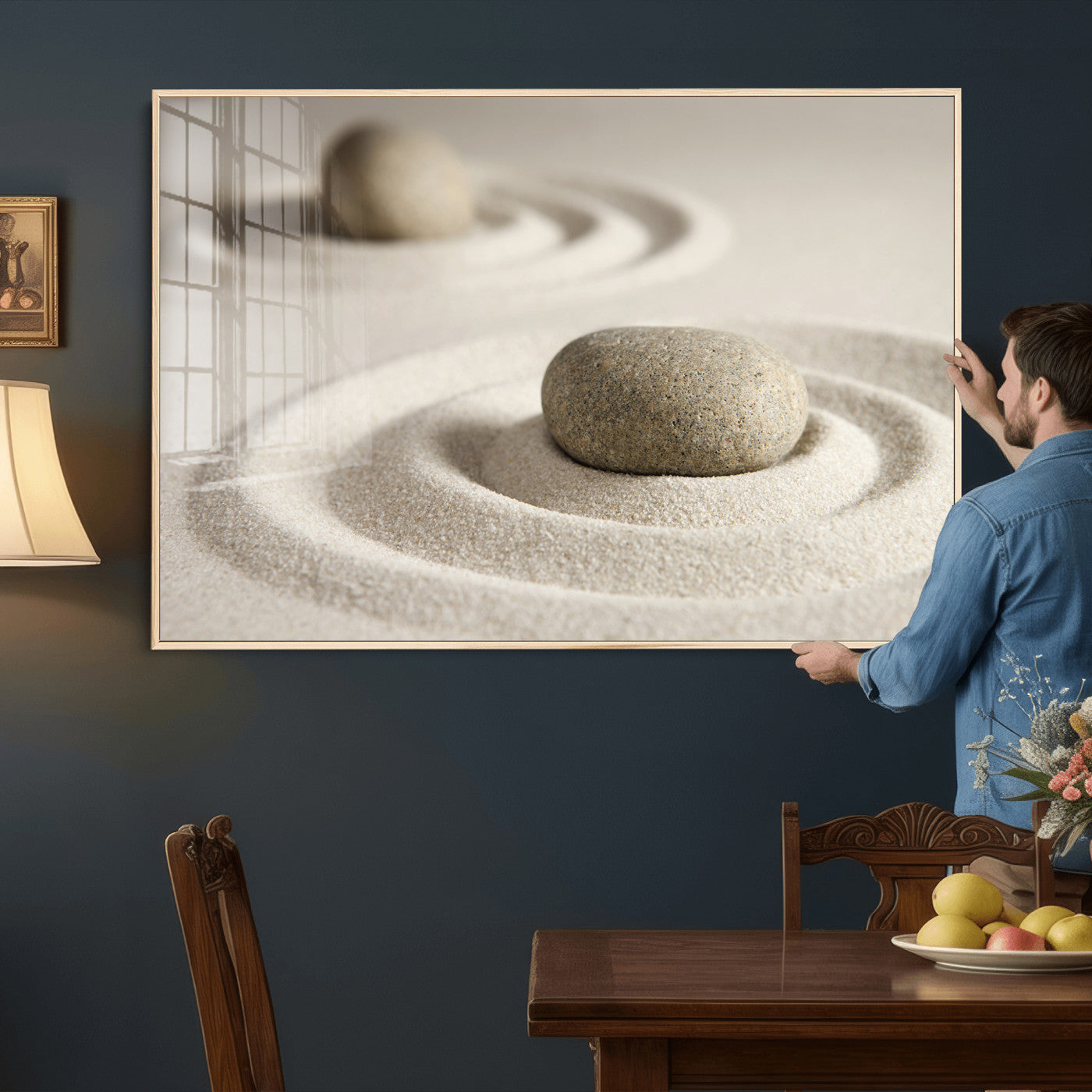 Zen Garden Stone Sand Canvas | Japanese Rock Garden Wall Art