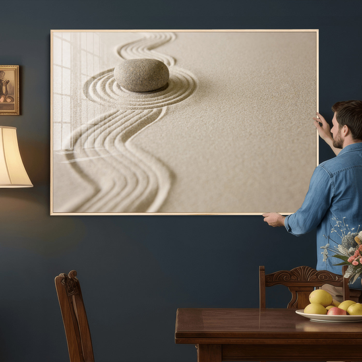 Zen Garden Stone Sand Canvas | Japanese Rock Garden Wall Art