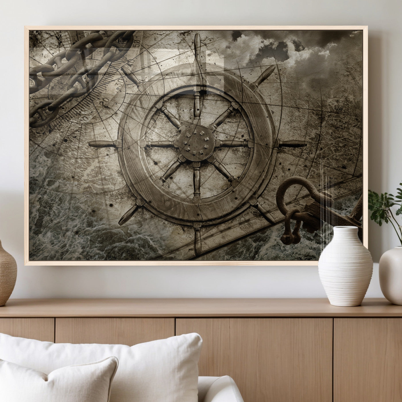 Wooden Ship Wheel Canvas Print, Multi Panel Canvas Wall Art