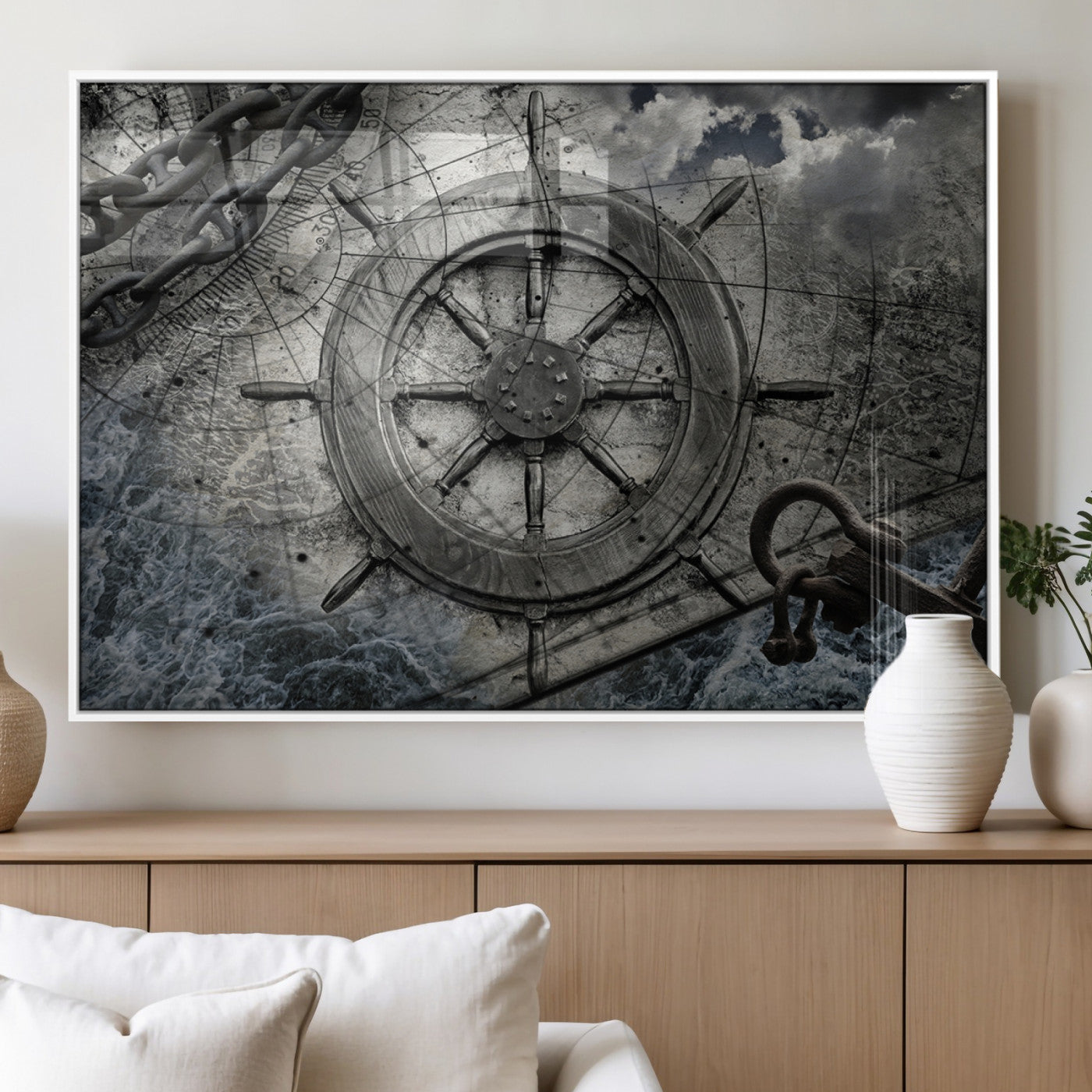 Ship Steering Wheel Vintage Wall Art Canvas Print