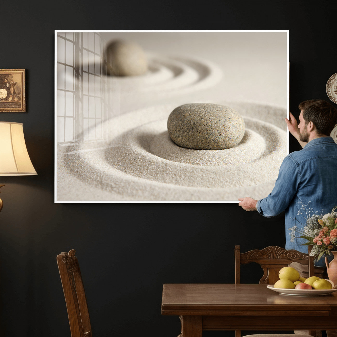 Zen Garden Stone Sand Canvas | Japanese Rock Garden Wall Art