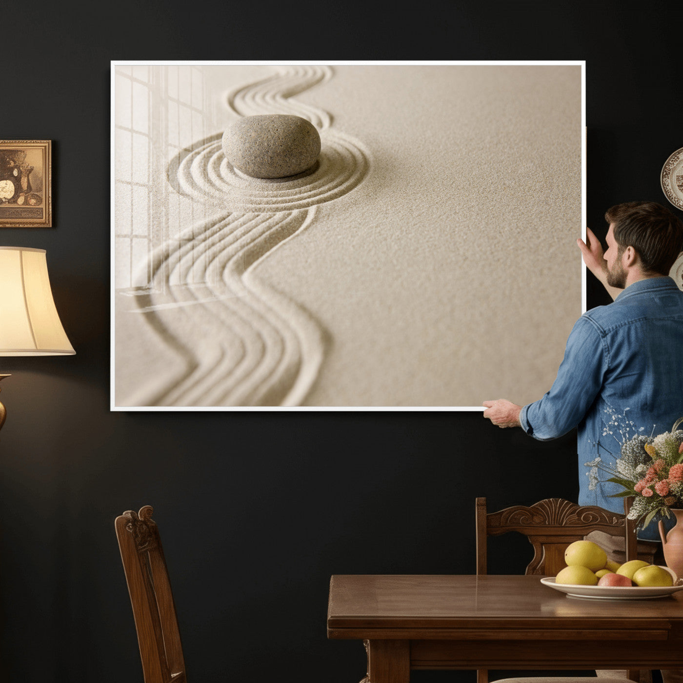 Zen Garden Stone Sand Canvas | Japanese Rock Garden Wall Art