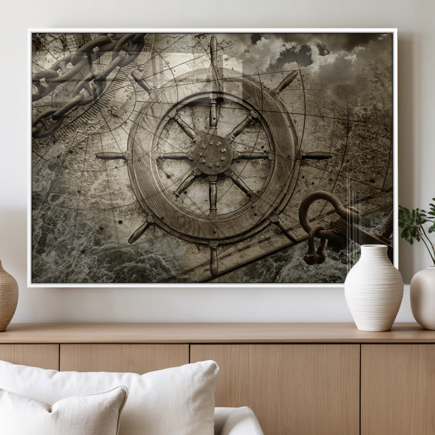 Wooden Ship Wheel Canvas Print, Multi Panel Canvas Wall Art