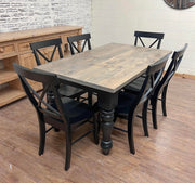 5' L x 36" W Knotty Alder Rustic Farm Table wih 6 Single Cross Back Chairs