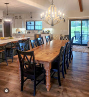 10' L x 42" W Rustic Alder Dining Table with Bread Board and 10 Double Cross Back Chairs