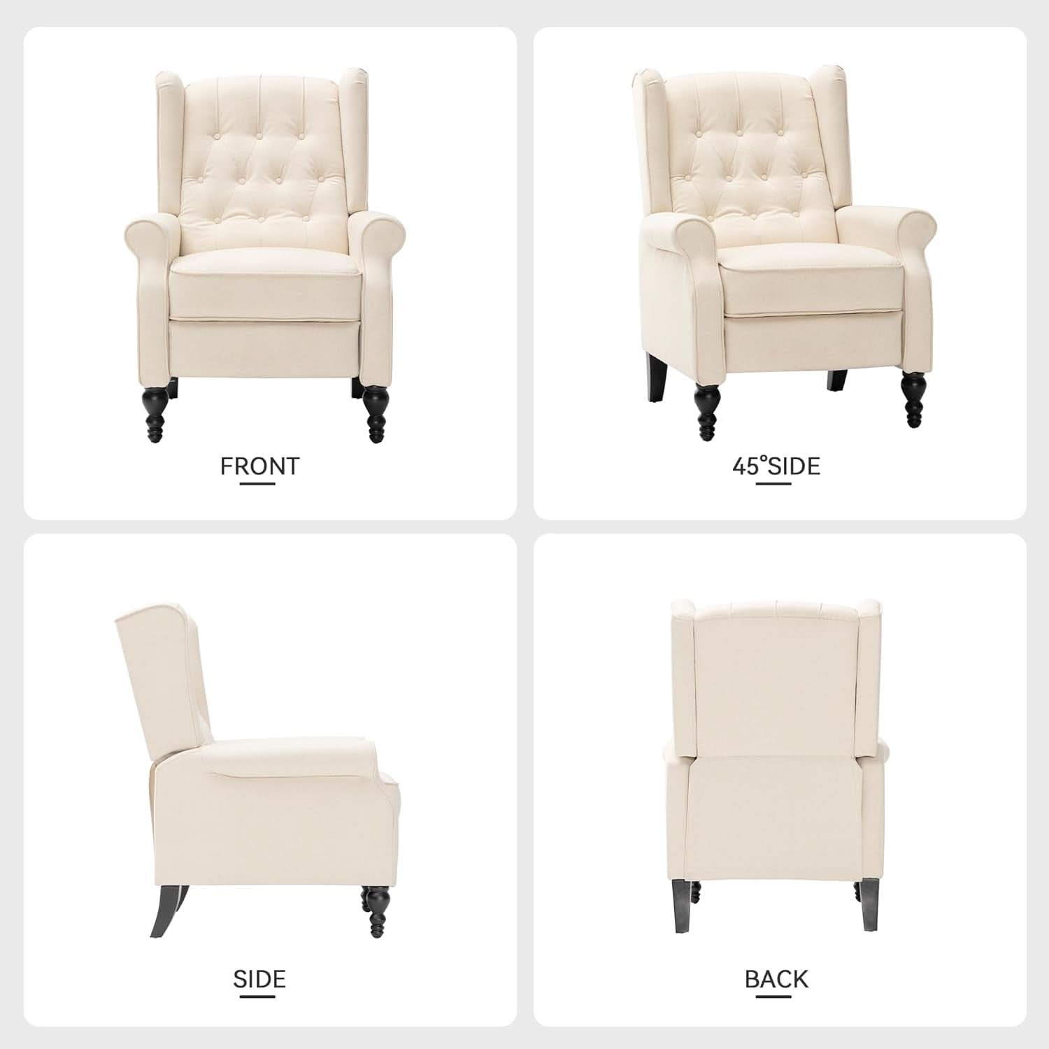 Beige Mid Century Wingback Recliner Chair With Upholstered Fabric
