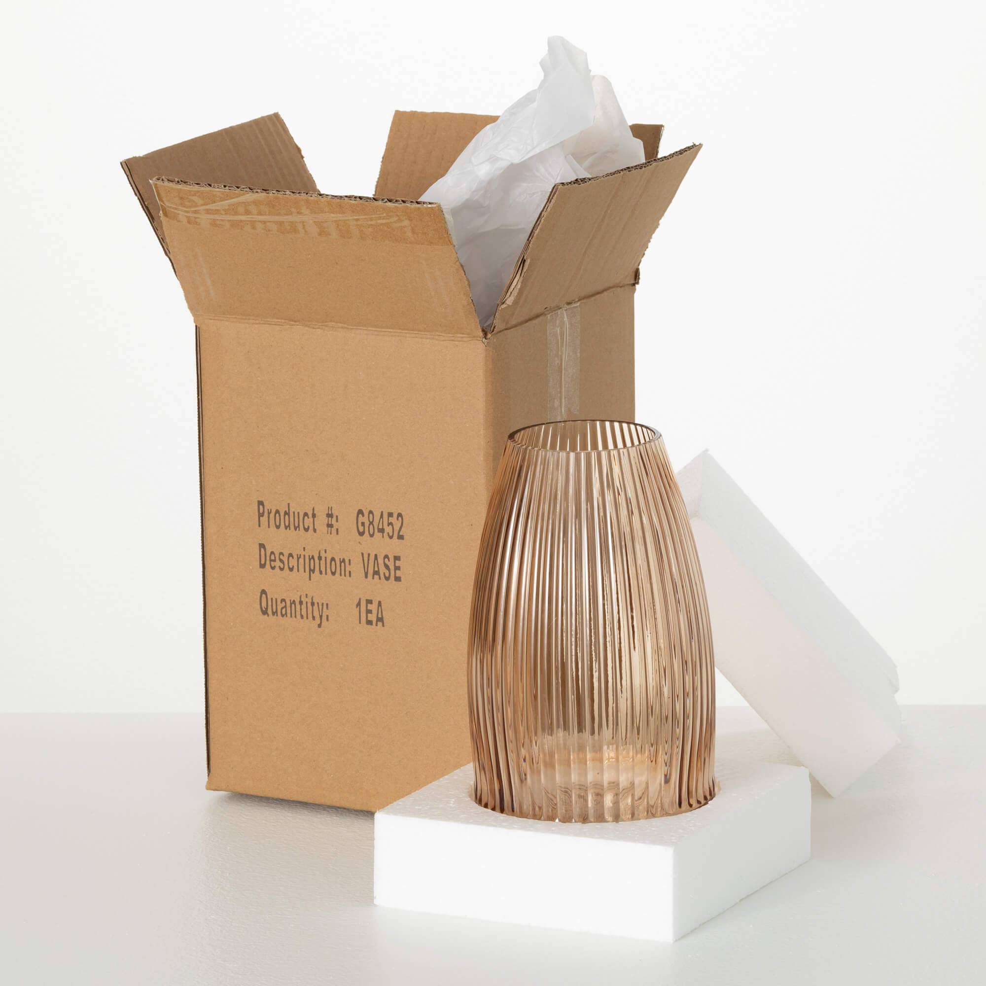 Ribbed Amber Glass Vase