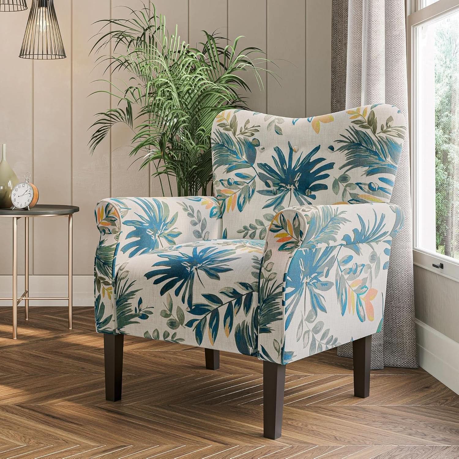 Wingback Upholstered Accent Chair Green Floral
