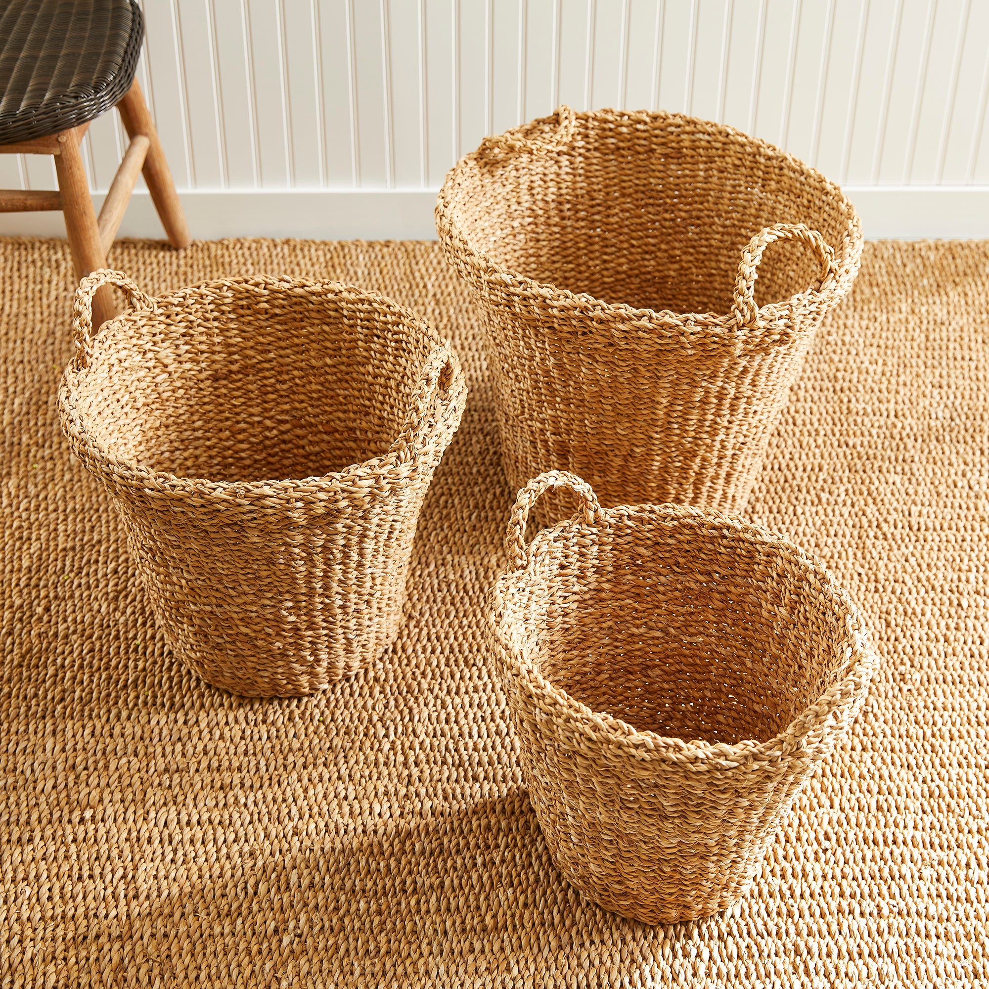 Seagrass Tapered Baskets with Handles (Set of 3)