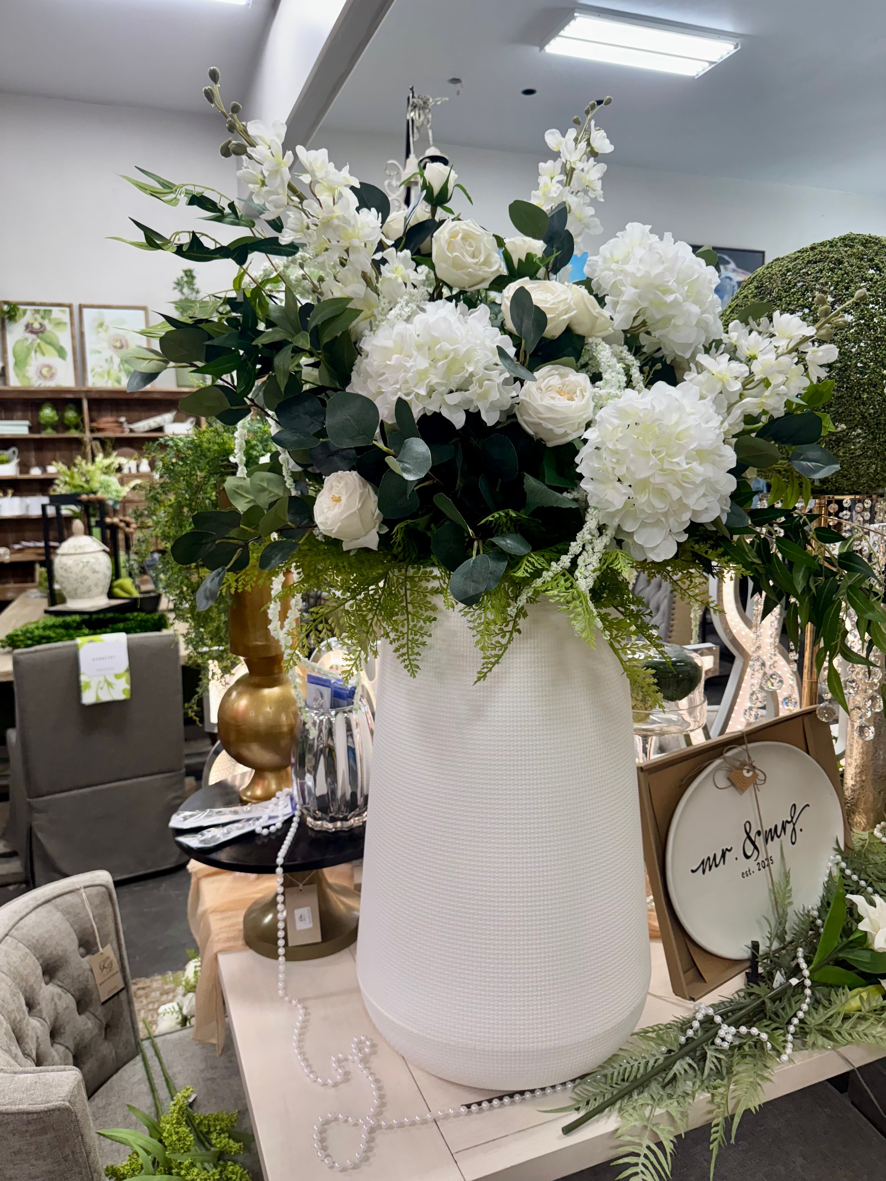 Larkspur, Hydrangea & Rose Wedding Arrangement - Large