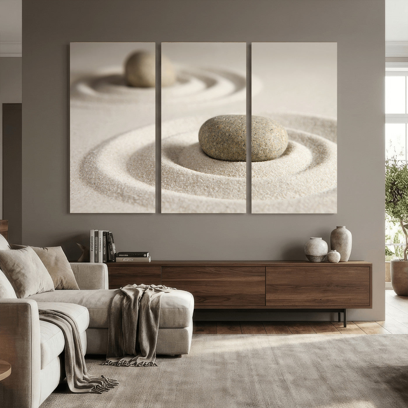 Zen Garden Stone Sand Canvas | Japanese Rock Garden Wall Art