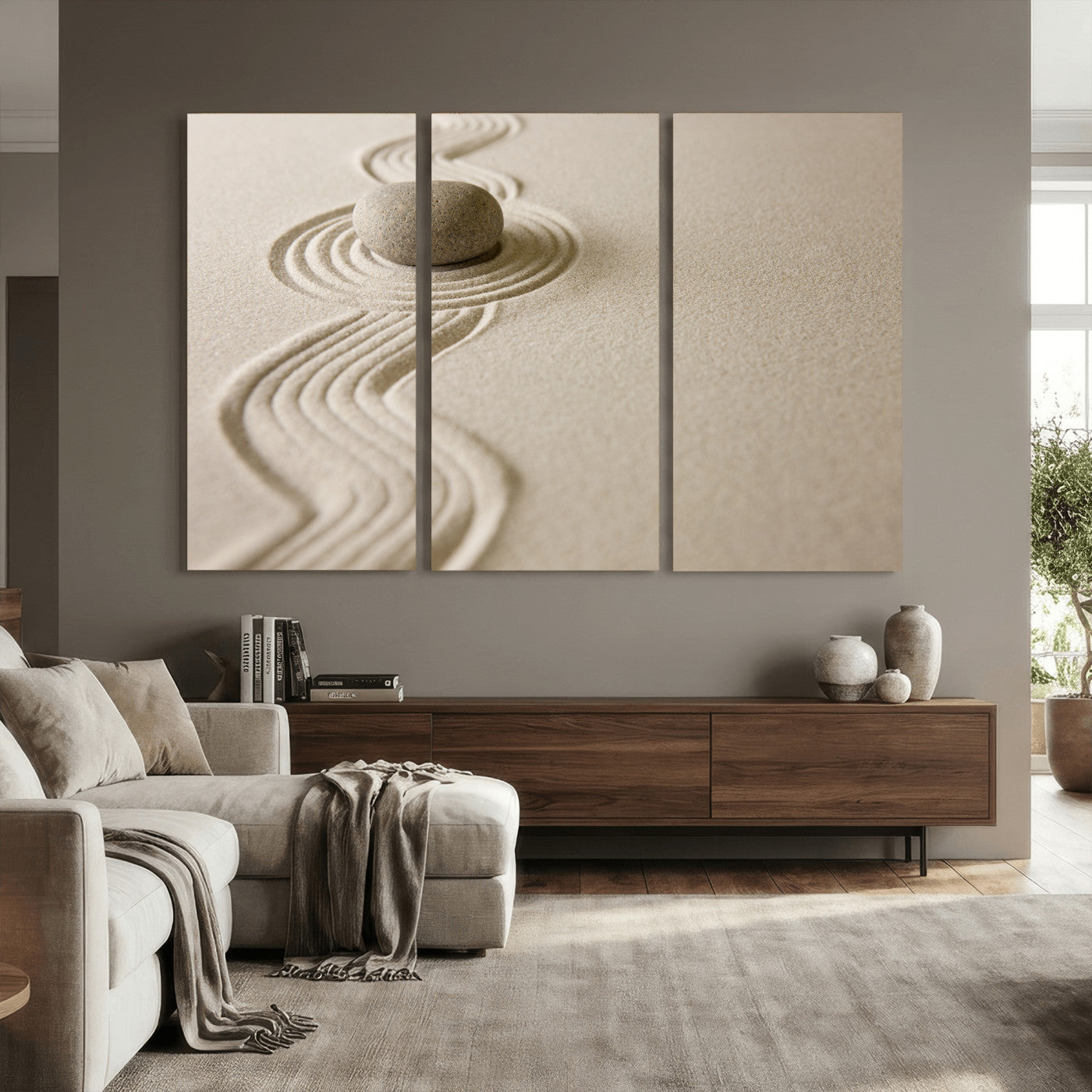 Zen Garden Stone Sand Canvas | Japanese Rock Garden Wall Art