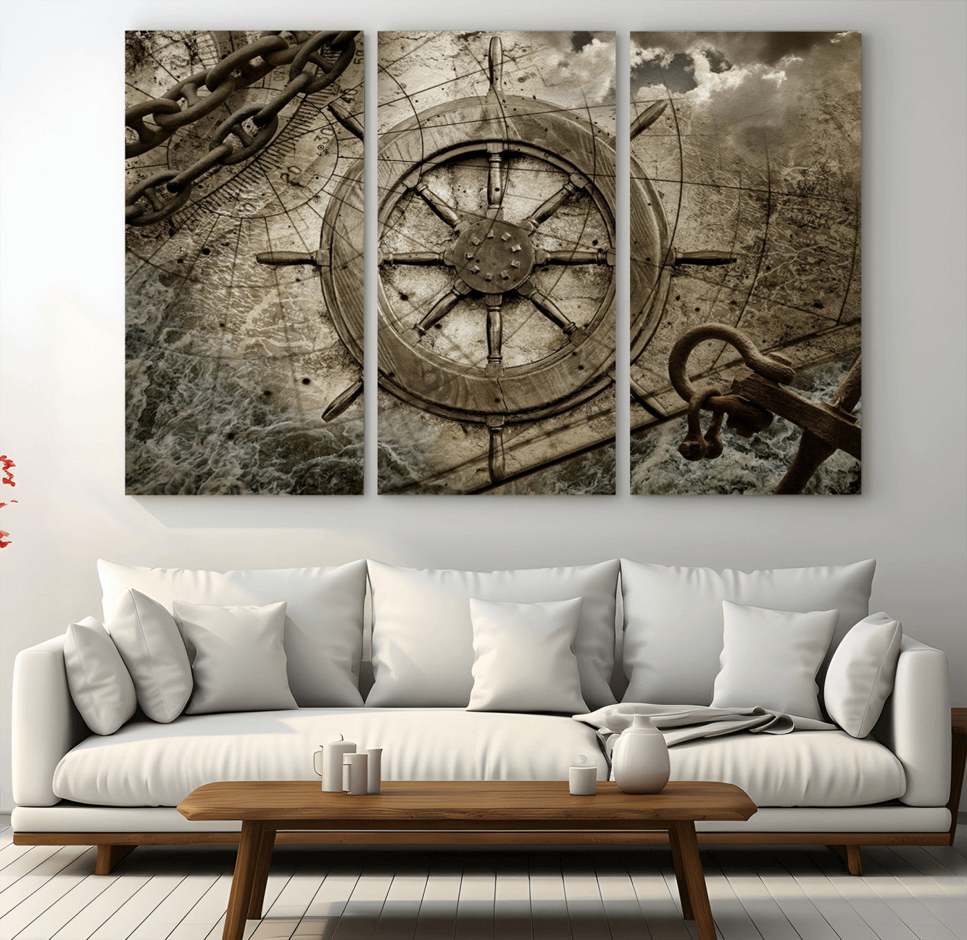 Wooden Ship Wheel Canvas Print, Multi Panel Canvas Wall Art