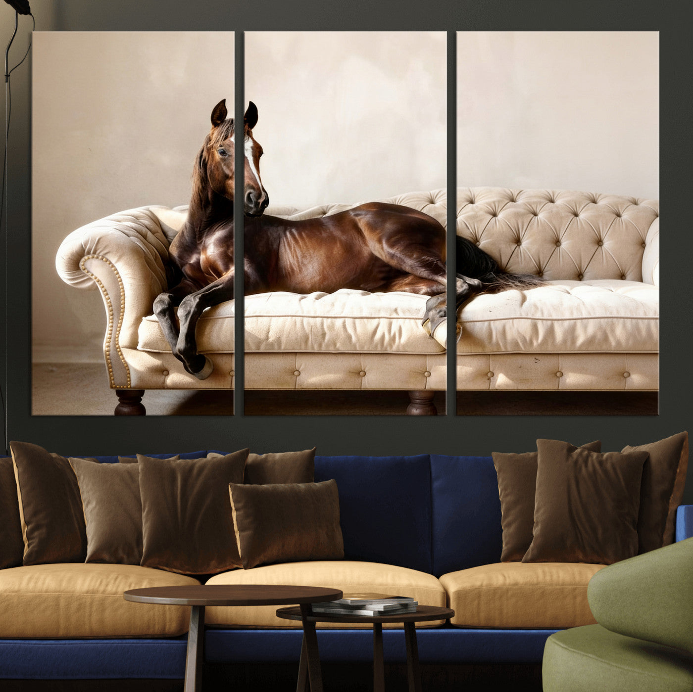 Funny Horse on Sofa Canvas Wall Art, Quirky Horse Lounging Photo Print, Whimsical Animal Decor, Living Room Conversation Art, Horse Lover Gift