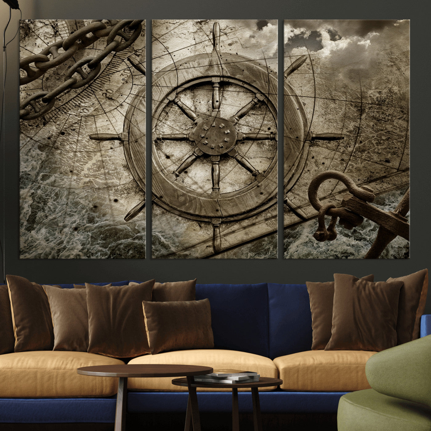 Wooden Ship Wheel Canvas Print, Multi Panel Canvas Wall Art