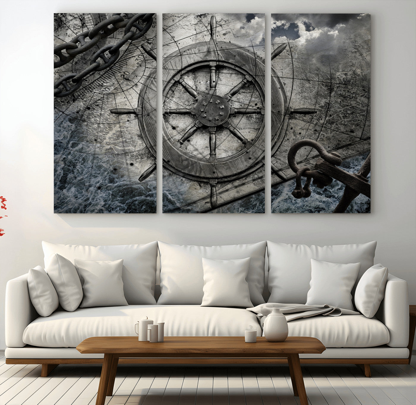 Ship Steering Wheel Vintage Wall Art Canvas Print