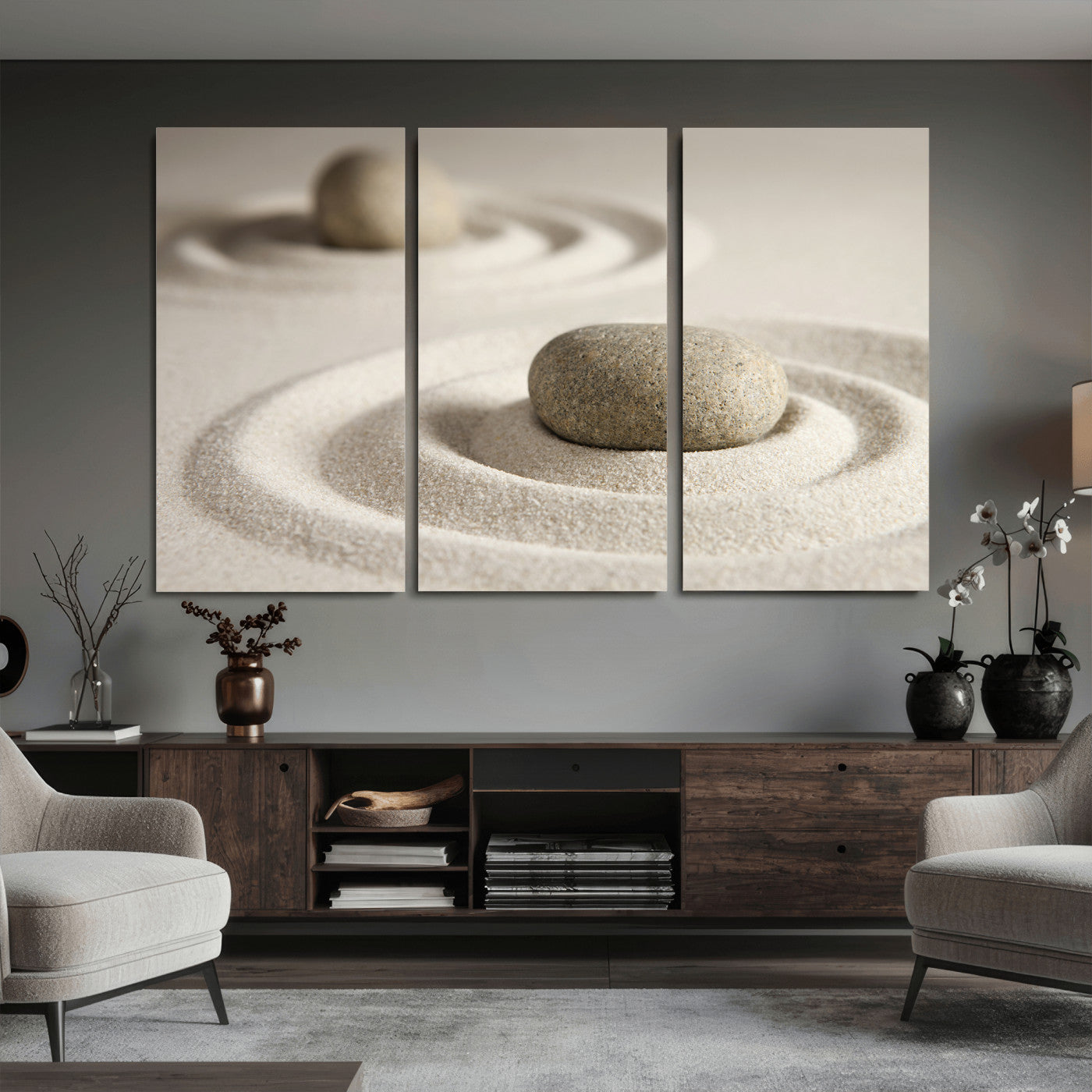 Zen Garden Stone Sand Canvas | Japanese Rock Garden Wall Art
