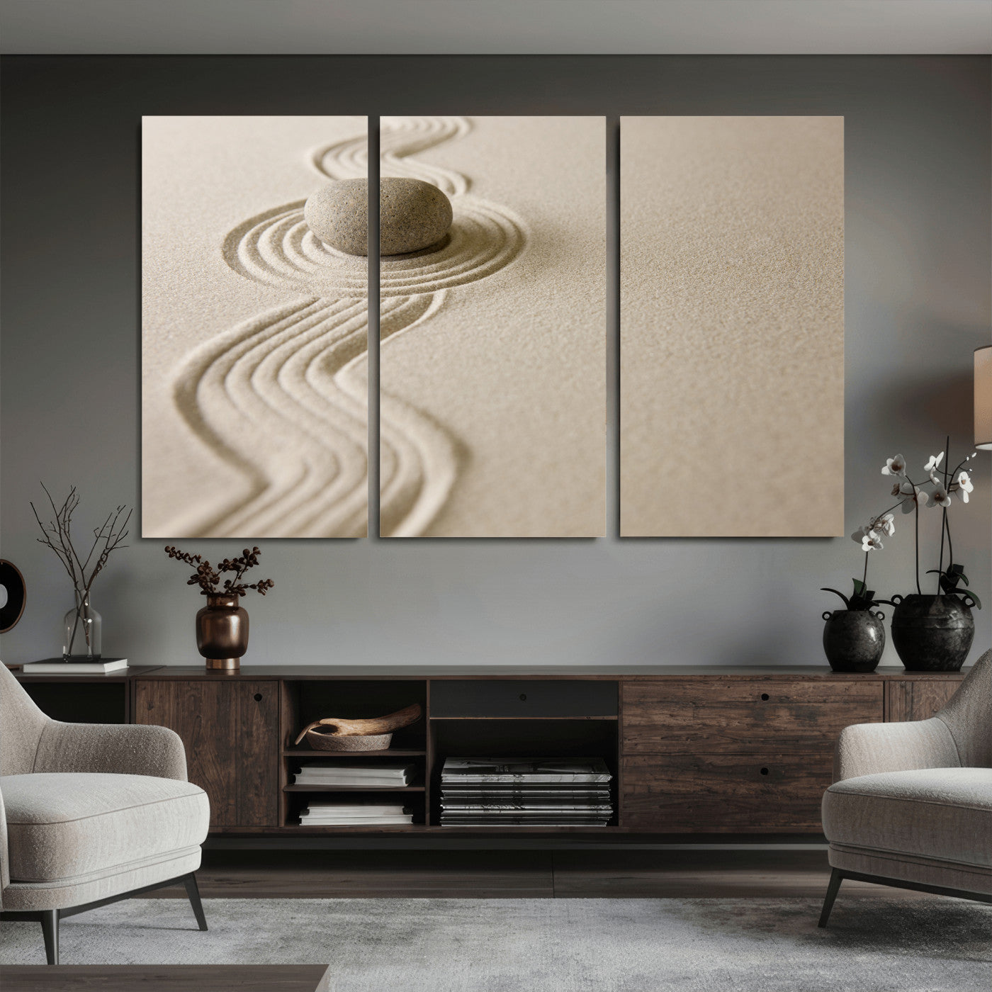 Zen Garden Stone Sand Canvas | Japanese Rock Garden Wall Art