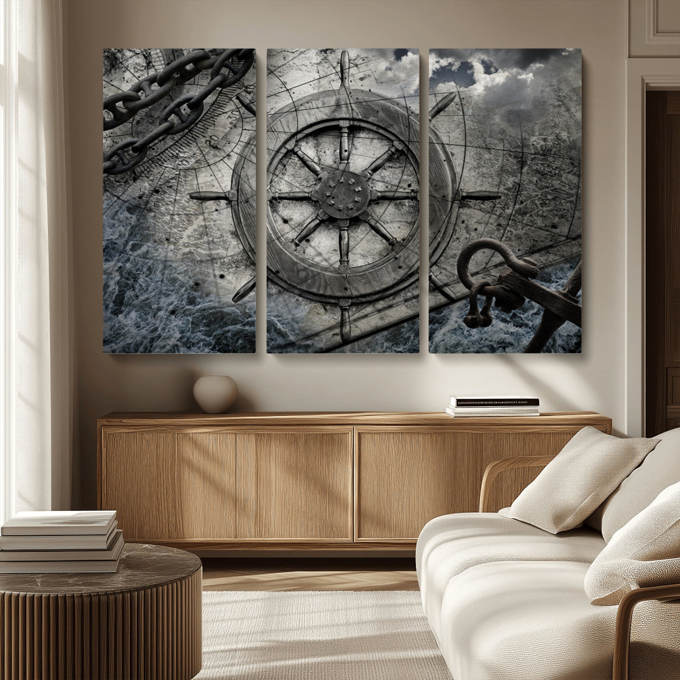 Ship Steering Wheel Vintage Wall Art Canvas Print