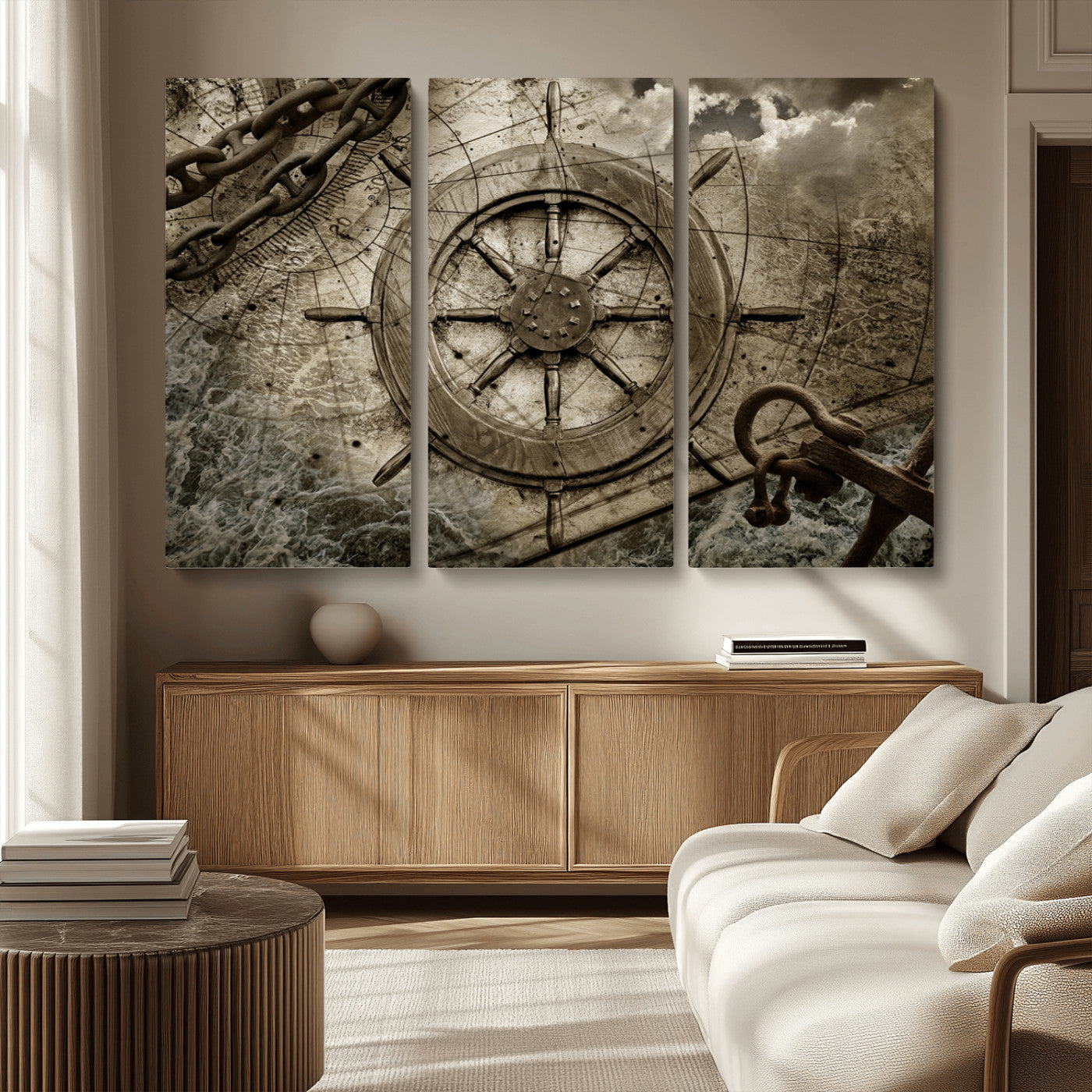 Wooden Ship Wheel Canvas Print, Multi Panel Canvas Wall Art