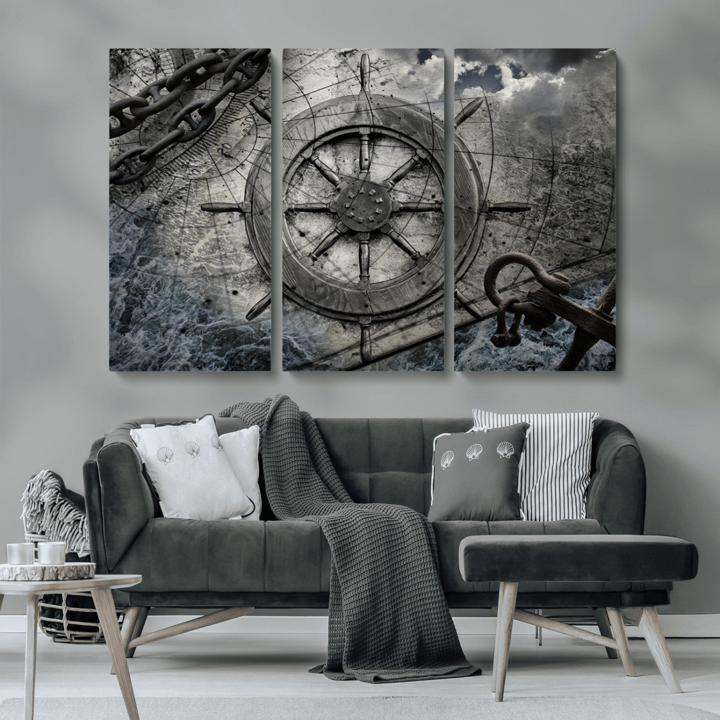 Ship Steering Wheel Vintage Wall Art Canvas Print