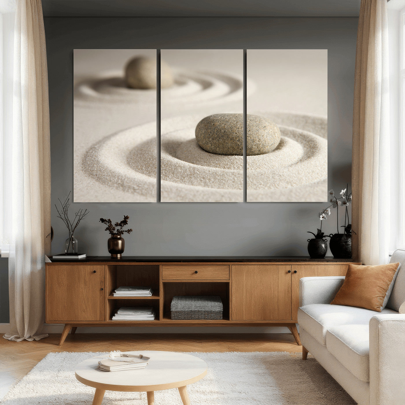 Zen Garden Stone Sand Canvas | Japanese Rock Garden Wall Art