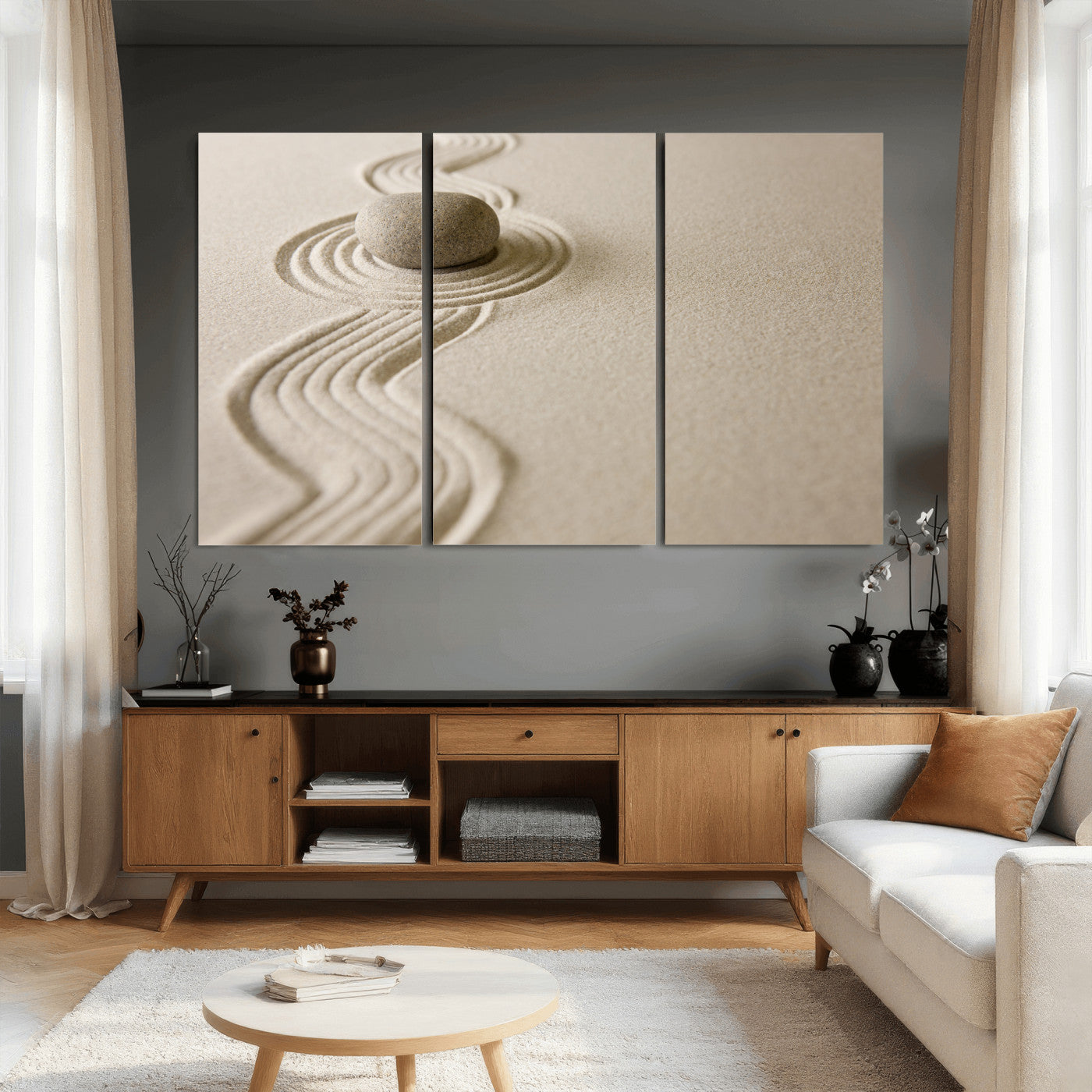 Zen Garden Stone Sand Canvas | Japanese Rock Garden Wall Art