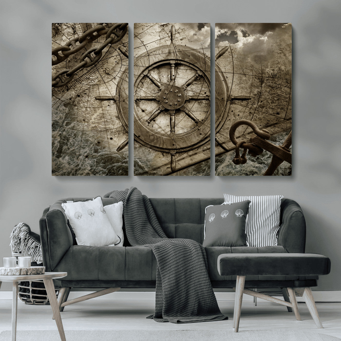 Wooden Ship Wheel Canvas Print, Multi Panel Canvas Wall Art