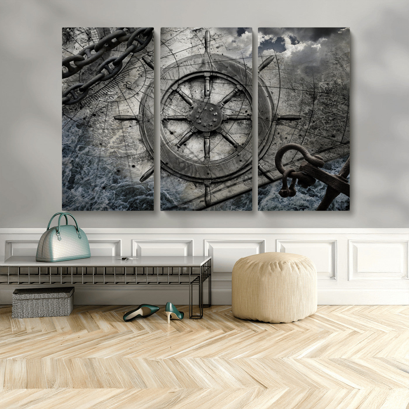 Ship Steering Wheel Vintage Wall Art Canvas Print