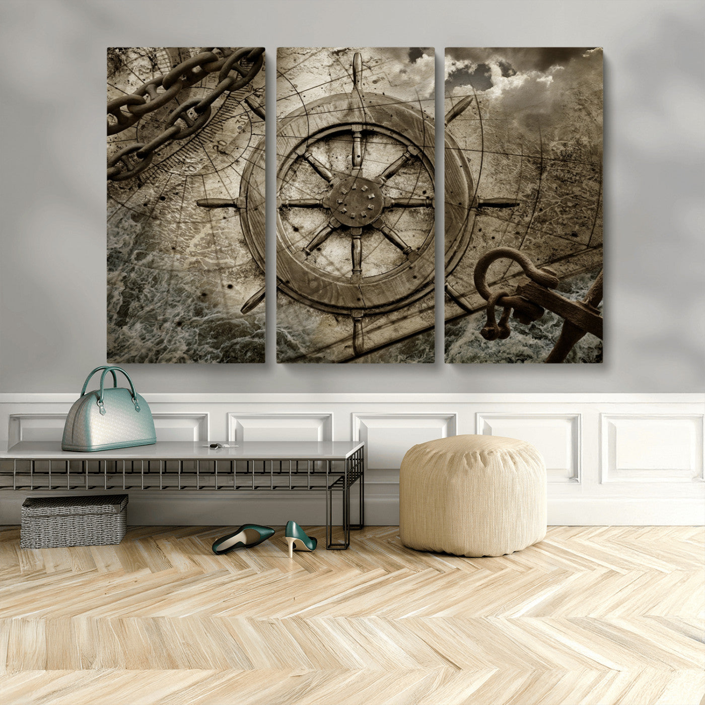 Wooden Ship Wheel Canvas Print, Multi Panel Canvas Wall Art
