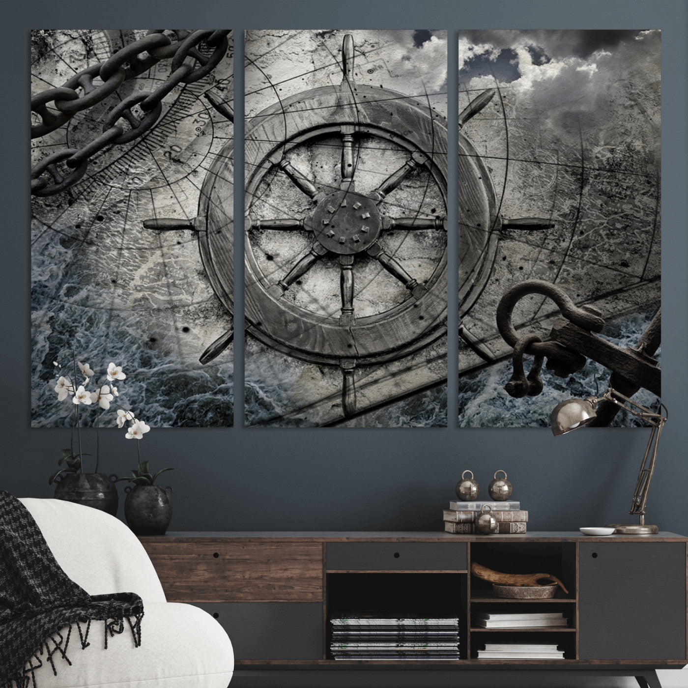 Ship Steering Wheel Vintage Wall Art Canvas Print